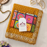 Saffron Yellow Bandhani Print Soft Georgette Saree with Designer Digital Print Blouse