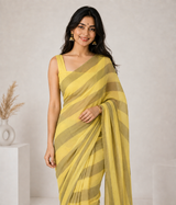 Sunshine Mustard Linen Cotton Digital Printed Saree with Blouse