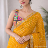 Saffron Yellow Bandhani Print Soft Georgette Saree with Designer Digital Print Blouse