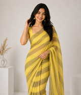 Sunshine Mustard Linen Cotton Digital Printed Saree with Blouse