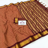 Copper Glow Handloom Cotton Silk Saree with Maroon Border and Contrast Blouse