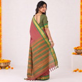 Raspberry Red Cotton Silk Saree with Traditional Zari Border