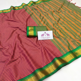 Raspberry Red Cotton Silk Saree with Traditional Zari Border