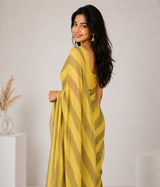 Sunshine Mustard Linen Cotton Digital Printed Saree with Blouse