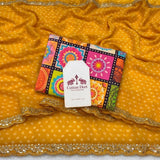 Saffron Yellow Bandhani Print Soft Georgette Saree with Designer Digital Print Blouse