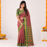 Raspberry Red Cotton Silk Saree with Traditional Zari Border
