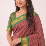 Raspberry Red Cotton Silk Saree with Traditional Zari Border