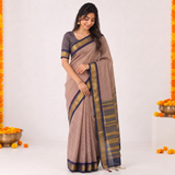 Antique Gold Cotton Silk Saree with Contrast Blouse Piece