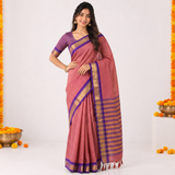 Orchid Pink Cotton Silk Saree with Traditional Zari Border