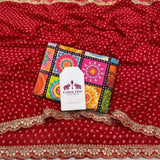 Gulnaar Red Bandhani Soft Georgette Saree with Elegant Sequins Embroidery