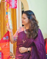 Grape wine saree with flower printed blouse