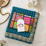 Turquoise Blue Designer Soft Georgette Saree with Elegant Embroidery Border & Bengaluri Blouse