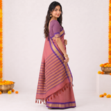 Orchid Pink Cotton Silk Saree with Traditional Zari Border