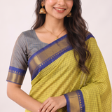 Citron Yellow Cotton Silk Saree with Traditional Zari Border