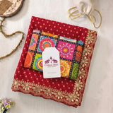 Gulnaar Red Bandhani Soft Georgette Saree with Elegant Sequins Embroidery