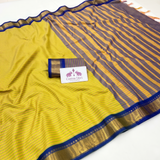 Citron Yellow Cotton Silk Saree with Traditional Zari Border