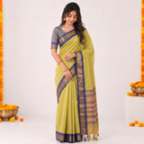 Citron Yellow Cotton Silk Saree with Traditional Zari Border