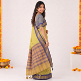 Citron Yellow Cotton Silk Saree with Traditional Zari Border