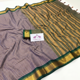 Lilac Blue Handloom Saree with Striped Pallu and Blouse Piece