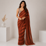 Terracotta Rust Linen Cotton Digital Printed Saree with Soft Printed Blouse