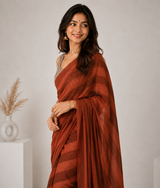 Terracotta Rust Linen Cotton Digital Printed Saree with Soft Printed Blouse