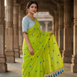 Lime Green Heart Saree with Ocean Wave Scallop Print Blouse