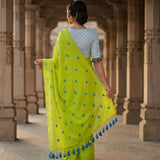 Lime Green Heart Saree with Ocean Wave Scallop Print Blouse