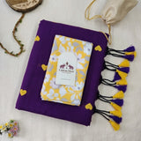 Dreamy Violet Handloom Saree with Embroidered Heart Motifs and Sunshine Floral Blouse