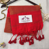 Premium Red Khadi Cotton Saree with Blouse | Rich Zari Border & Classic Look