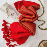 Premium Red Khadi Cotton Saree with Blouse | Rich Zari Border & Classic Look