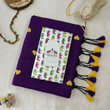 Deep Orchid Handloom Saree with Heart Butti Work and Multicolor Elephant Print Blouse