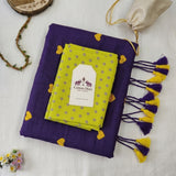 Moonlit Plum Handloom Saree with Yellow Heart Embroidery and Stylish Tassel Pallu