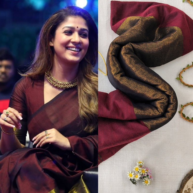Nayanthara Inspired Khadi Cotton Saree with Blouse | Soft & Elegant Look