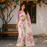 Bloom Muse – Effortless Easy-Drape Floral Digital Printed Linen Cotton Saree
