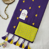 Moonlit Plum Handloom Saree with Yellow Heart Embroidery and Stylish Tassel Pallu