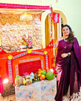 Grape wine saree with flower printed blouse
