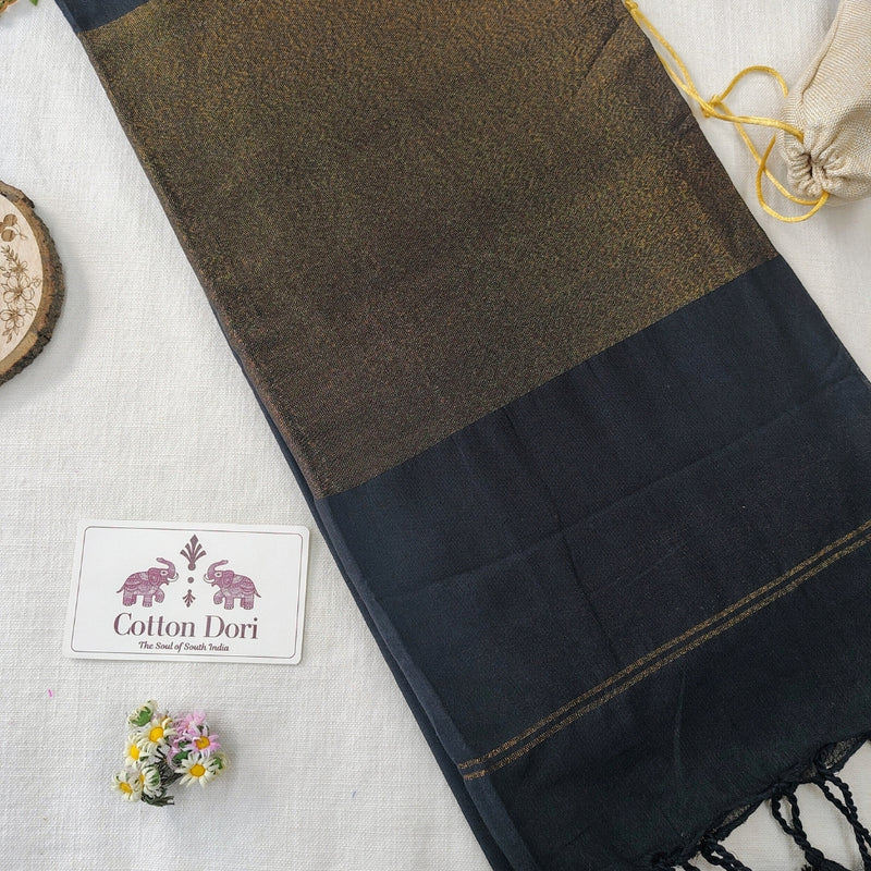 Elegant Black Khadi Cotton Saree with Rich Zari Border | Soft & Timeless Style