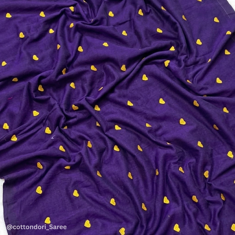 Deep Orchid Handloom Saree with Heart Butti Work and Multicolor Elephant Print Blouse