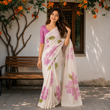 Bloom Muse – Effortless Easy-Drape Floral Digital Printed Linen Cotton Saree