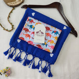 Moonlit Blue Handloom Saree with White Heart Butti and Quirky Elephant Printed Blouse