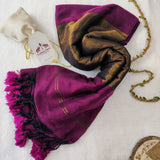 Magenta Khadi Cotton Saree with Metallic Olive Weave & Zari Border