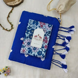 Celestial Blue Handloom Saree with White Heart Motifs and Fancy Floral Printed Blouse Piece