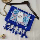 Celestial Blue Handloom Saree with White Heart Motifs and Fancy Floral Printed Blouse Piece