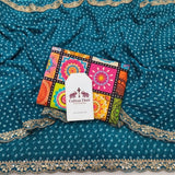 Turquoise Blue Designer Soft Georgette Saree with Elegant Embroidery Border & Bengaluri Blouse
