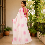Bloom Pearl Line Cotton Floral Printed Saree with Matching Blouse