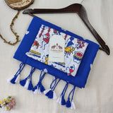 Urban Sapphire Handloom Saree with White Heart Embroidery & Folk Art Printed Blouse