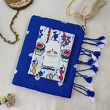 Urban Sapphire Handloom Saree with White Heart Embroidery & Folk Art Printed Blouse