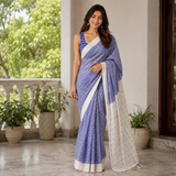 Bluebell Printed Line Cotton Saree with Contemporary Checks