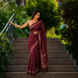 Deep Maroon Linen Cotton Digital Printed Floral Border Saree