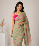 Blush Sage Linen Cotton Digital Printed Saree with Elegant Blouse